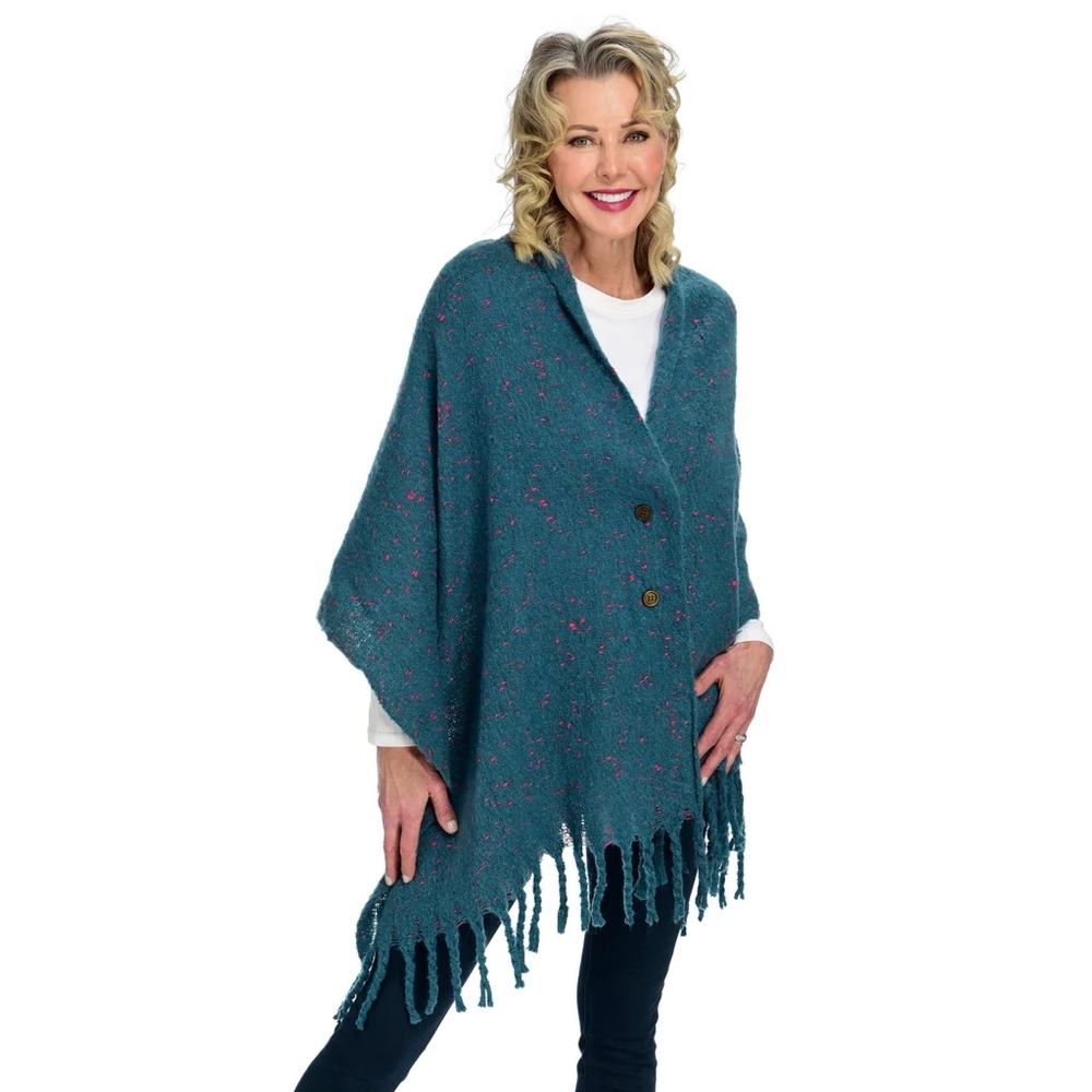 NWT Tahari Knit Wrap With Buttons Turquoise with Pink Speckles Shawl